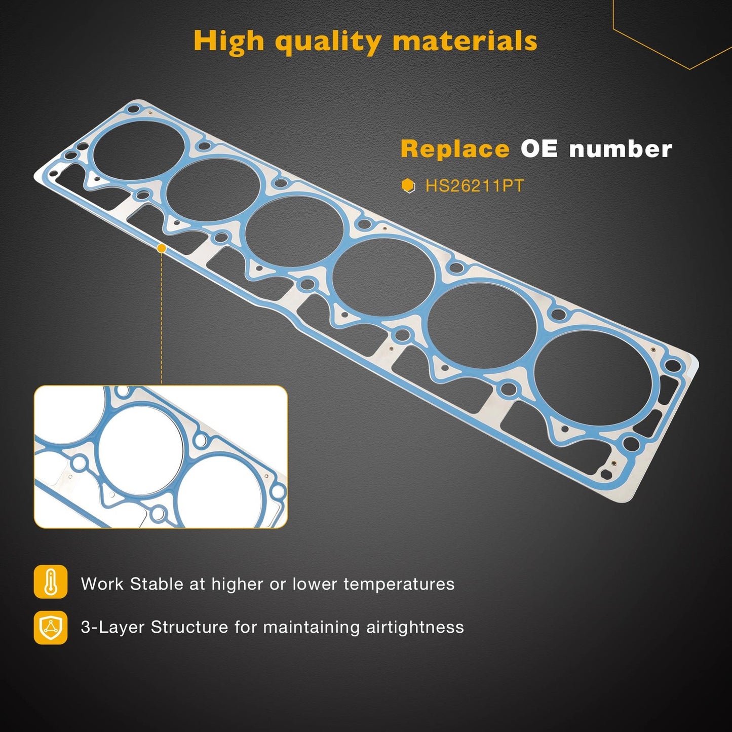 VS50458R 4.0L Engine Cylinder Head Gasket Set Fit 1999-06 Jeep Wrangler Cherokee