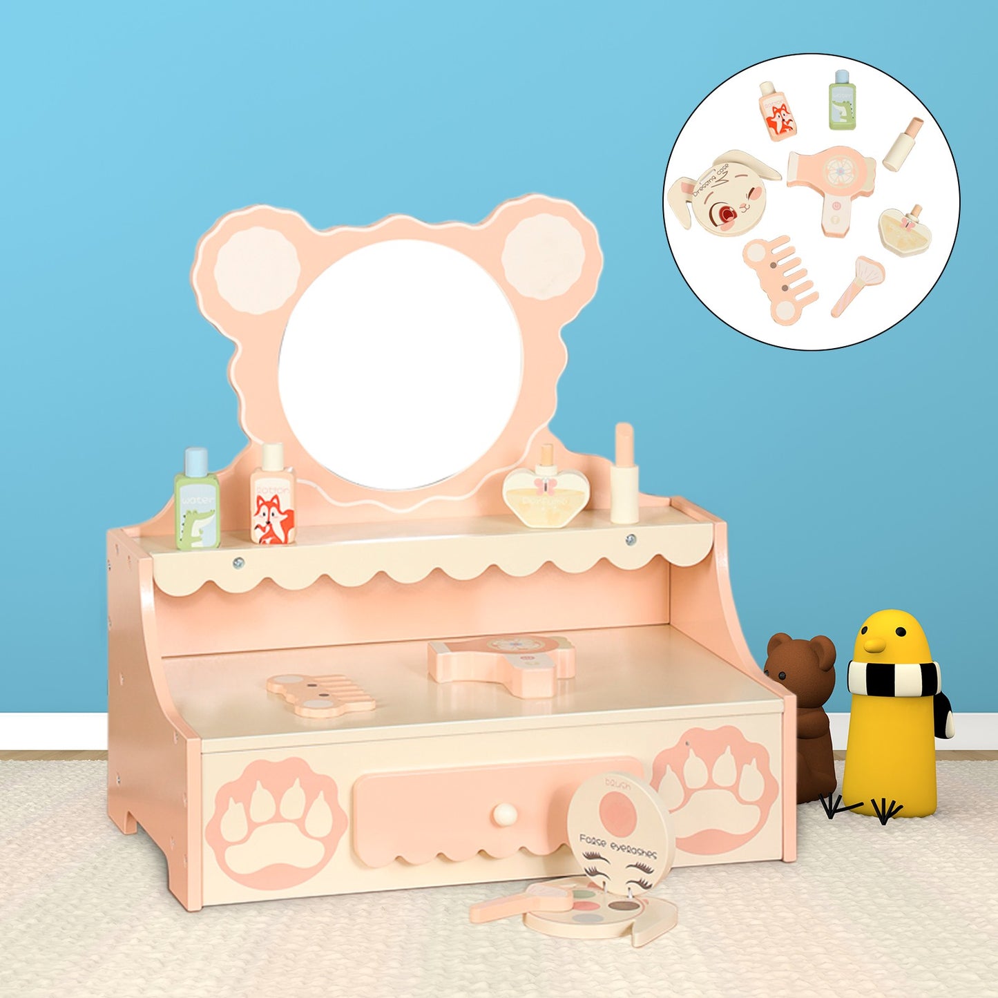 Kids Vanity Set with Storage Drawer Little Girls' Makeup Table with Mirror