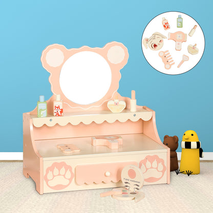 Kids Vanity Set with Storage Drawer Little Girls' Makeup Table with Mirror