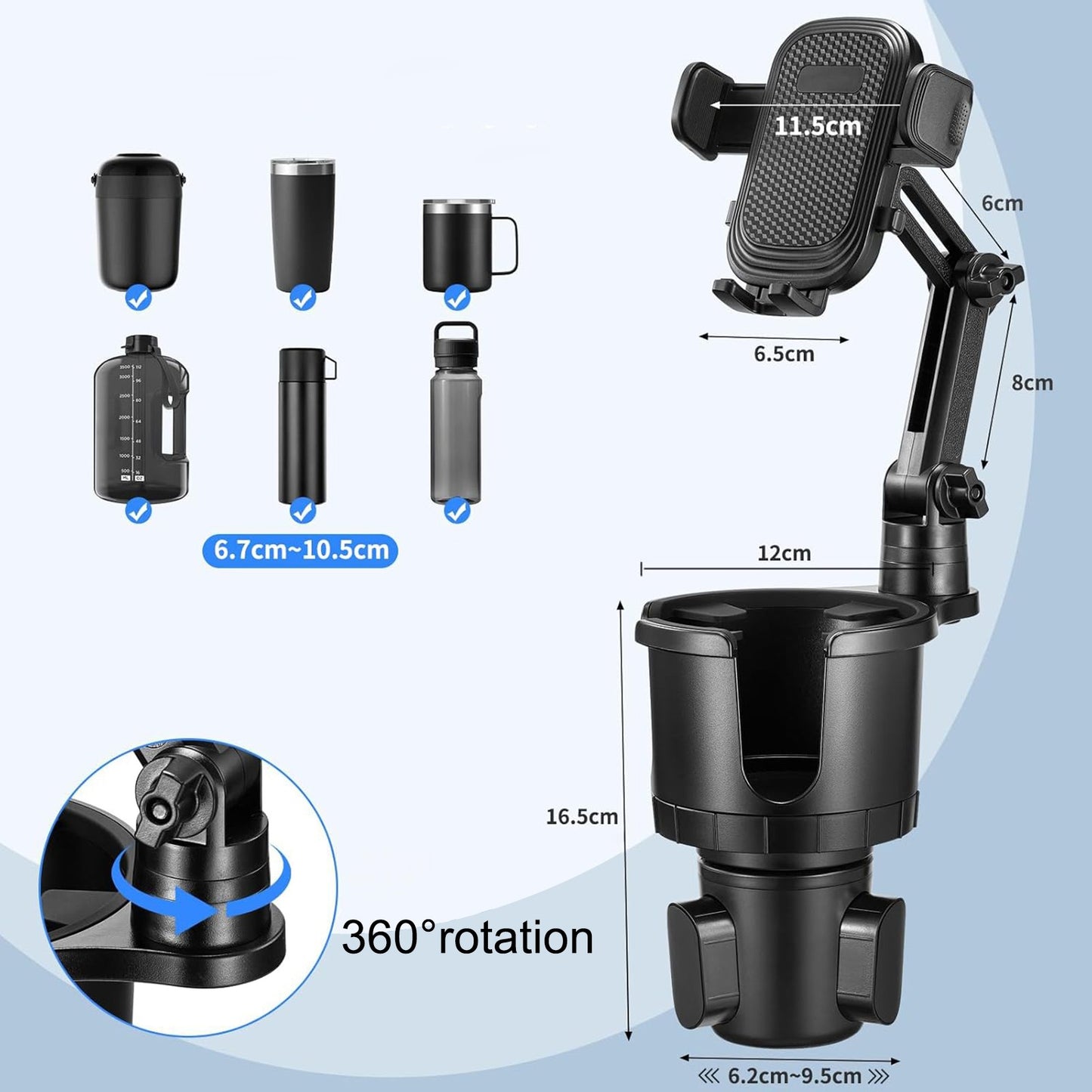 Smartphone Holder, Drink Holder, For Smartphones, Cars, 2-in-1 Cup Holder