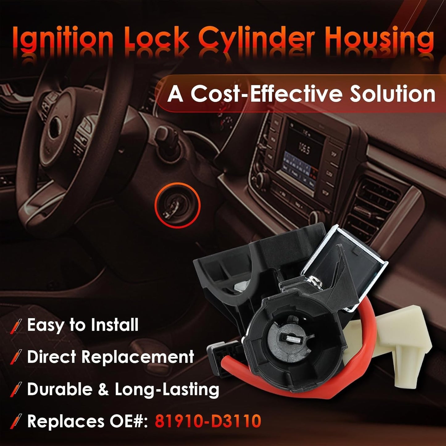 Ignition Lock Switch Cylinder Housing For 16-22 Hyundai Tucson Veloster Kia Rio