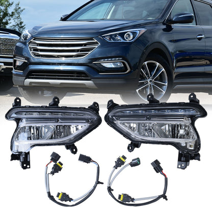 Left+Right Side Fit For 2017 2018 Hyundai Santa Fe Sport LED Fog Lights Lamps