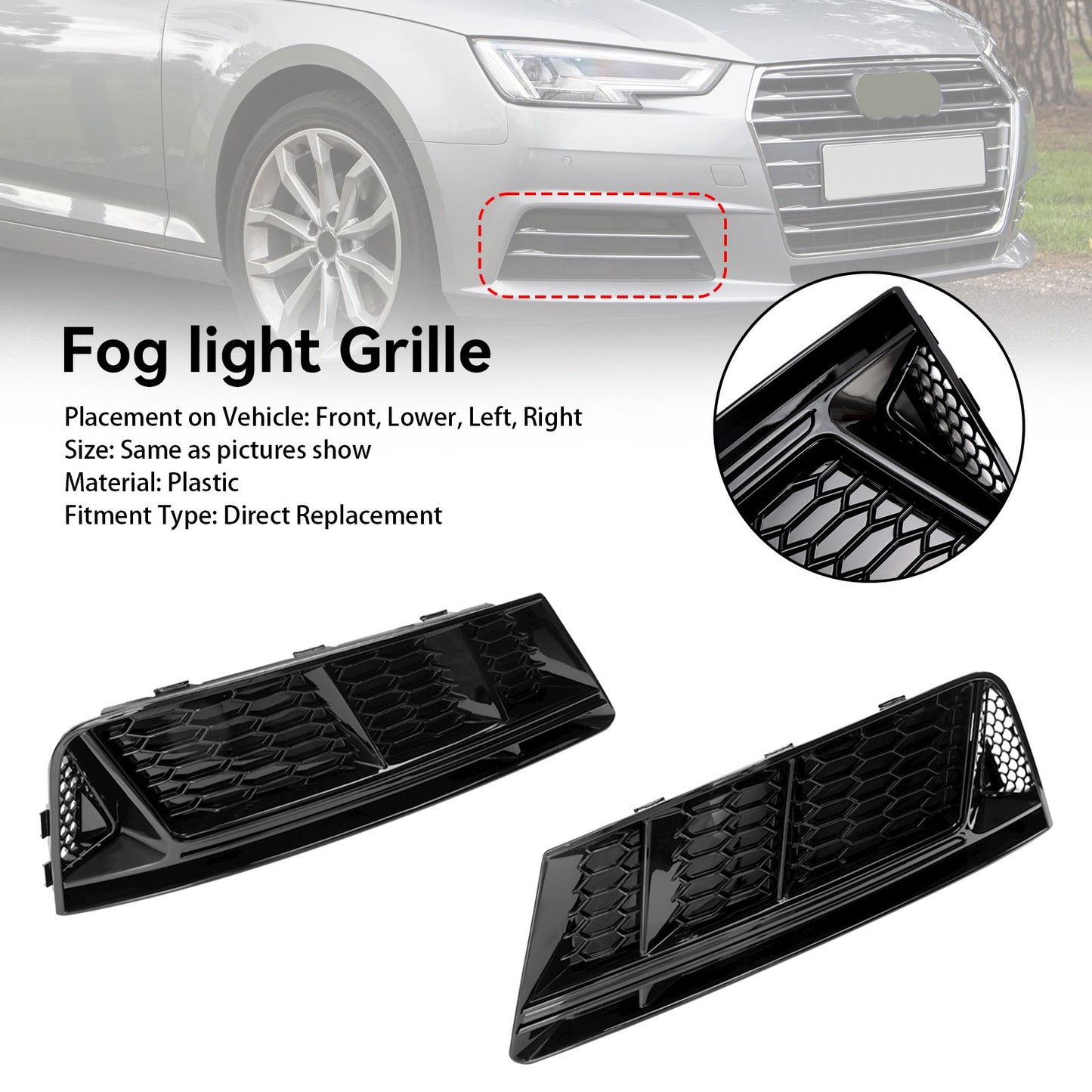 Front Fog Light Grill Lower Bumper Grille Chrome Fits For AUDI A4 B9 2016-2018