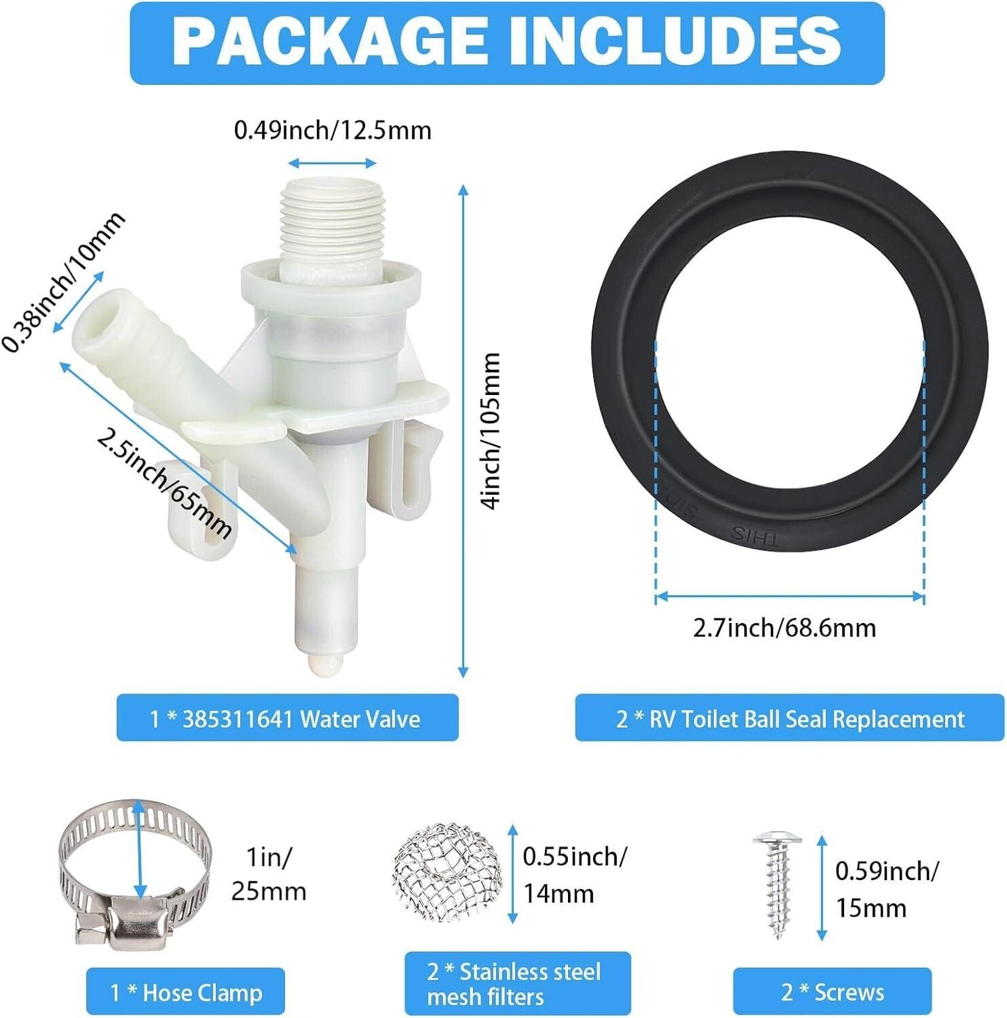 Fit Dometic Pedal Flush Toilet Water Valve RV 300 310 320 with two gaskets