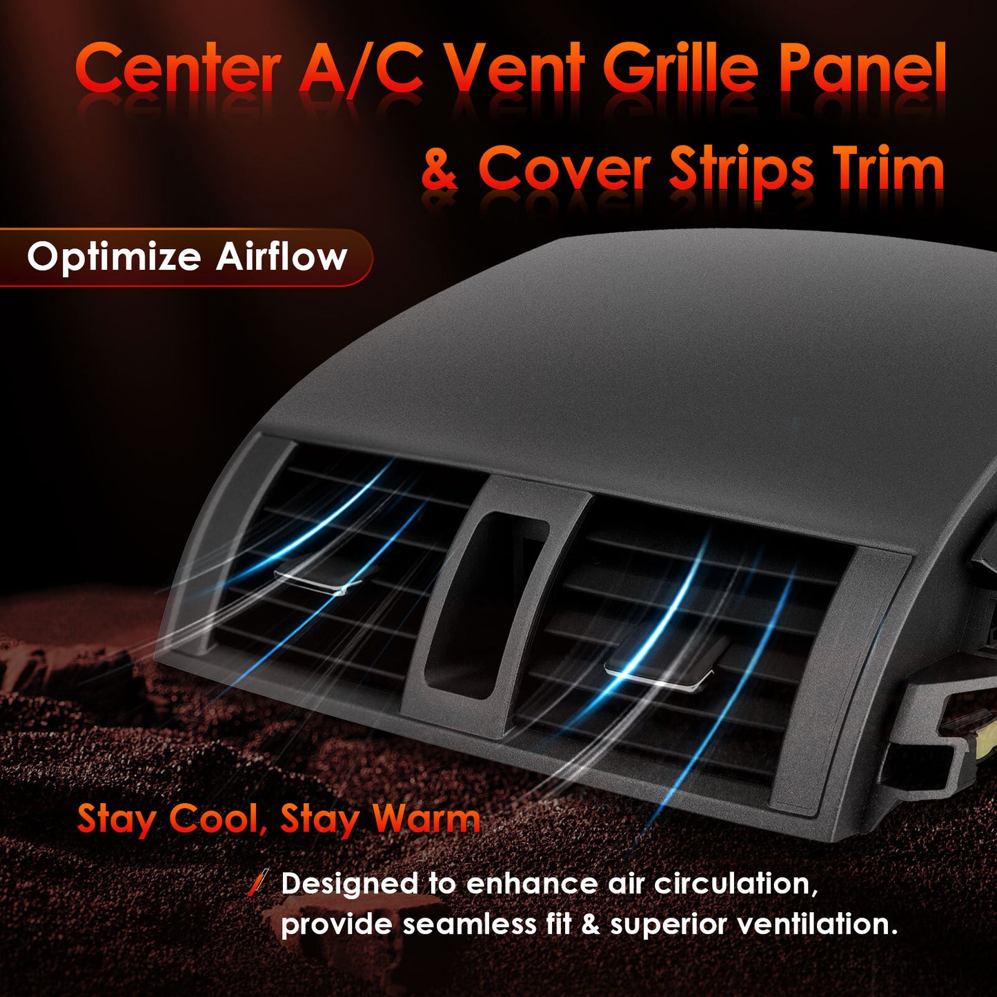 Center AC Dash Air Vent Trim Panel Cover w/ Strips Trim For 08-13 Toyota Corolla