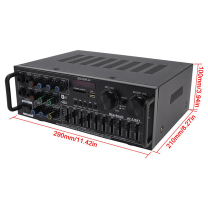 2500W Peak Stereo HiFi Power Amplifier Bluetooth5.4 Karaoke FM USB EQ Mixer 110V