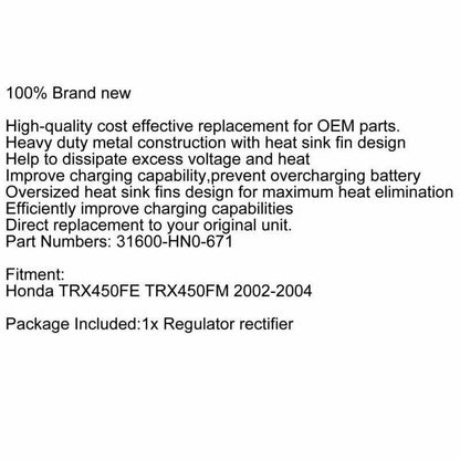 Voltage Regulator Rectifier for Honda TRX450FE TRX450FM 2002-2004 31600-HN0-671