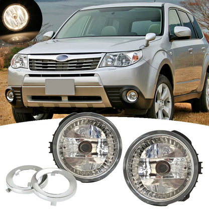 For Subaru Forester 2009-2013 Front Clear Fog Light &  Fog Lamp Cover Trim Ring