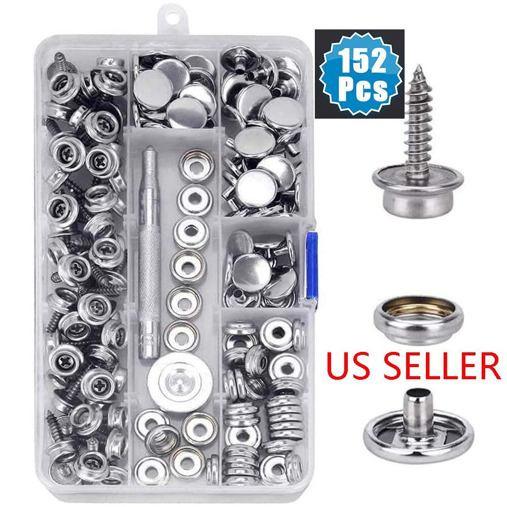 152Pcs Snap Fastener Boat Canvas Marine Screw Press Stud Cover Button Tool Kit