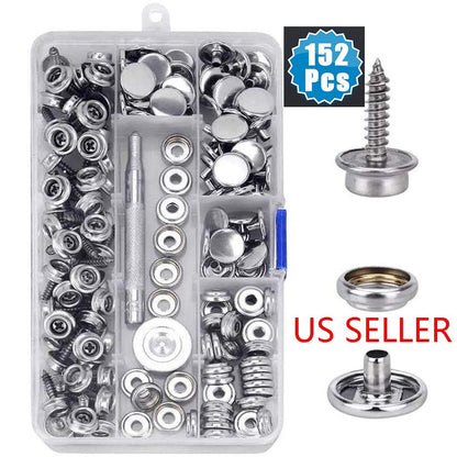 152Pcs Snap Fastener Boat Canvas Marine Screw Press Stud Cover Button Tool Kit