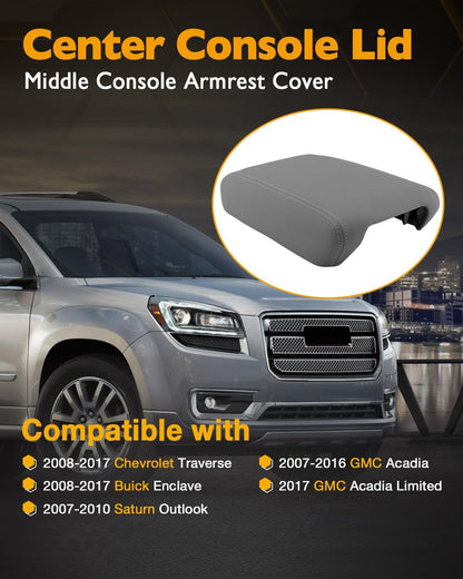 Center Console Lid For 07-17 GMC Acadia Chevy Traverse Buick Enclave Saturn Gray