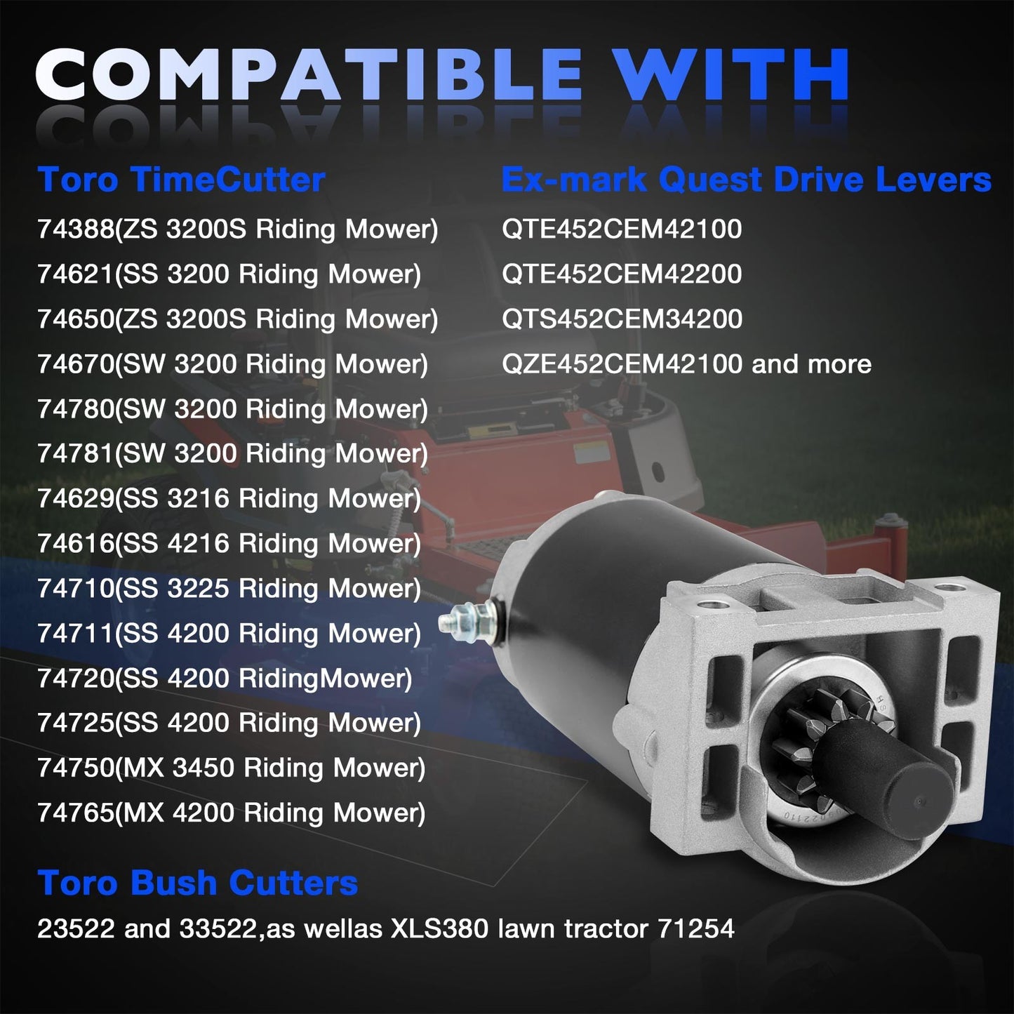 Electric Starter Motor For Toro Timecutter Riding Mower Brush Cutter 133-9832