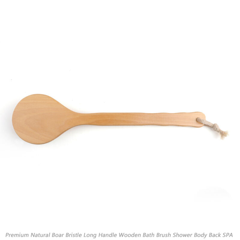 Premium Natural Boar Bristle Long Handle Wooden Bath Brush Shower Back SPA