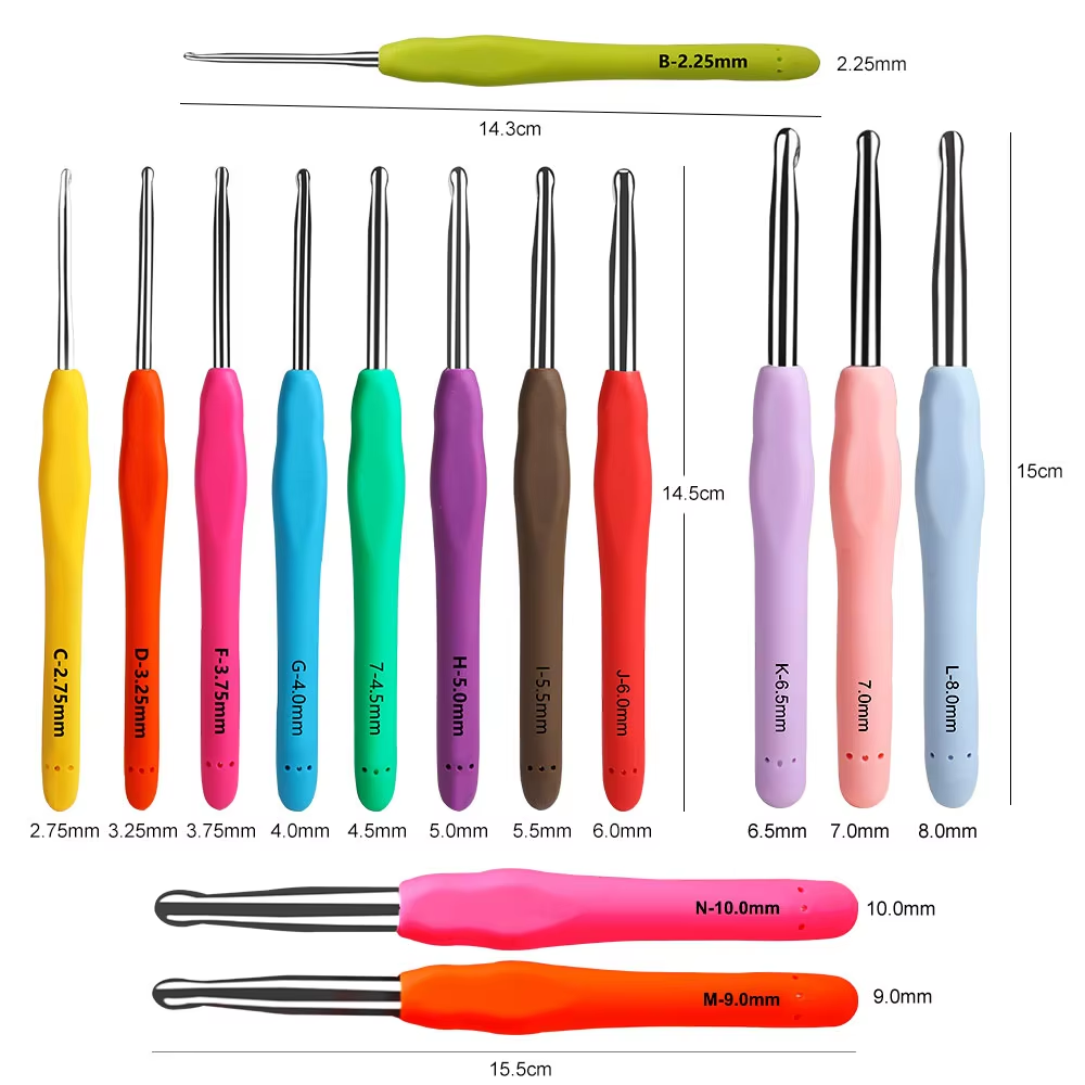 Crochet Hooks Set Steel Pastel 14 Pcs Ergonomic Easy Grip Bright