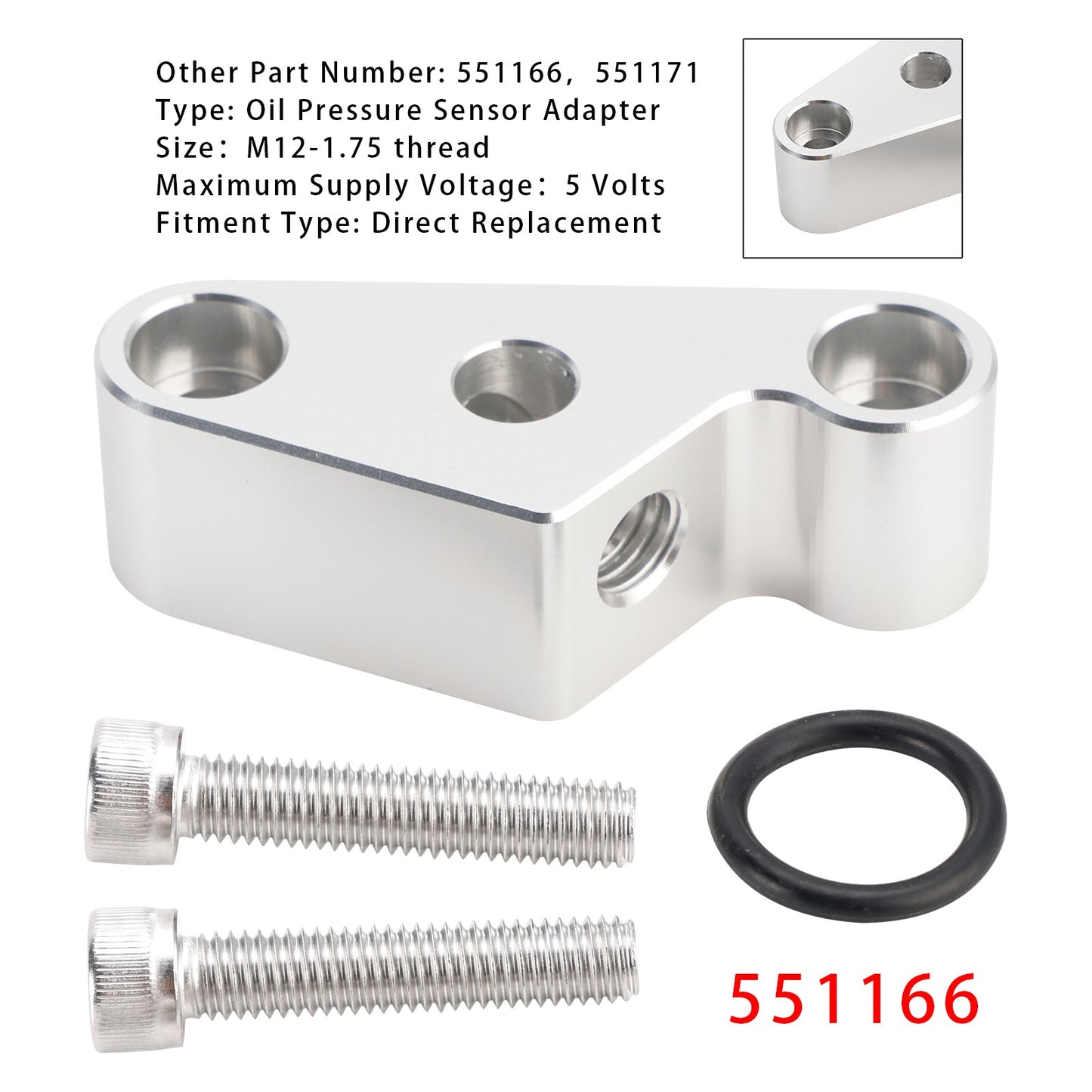 Oil Pressure Sensor Adapter Port 551166 For Gen 5 LT Valley Pan - M12-1.75