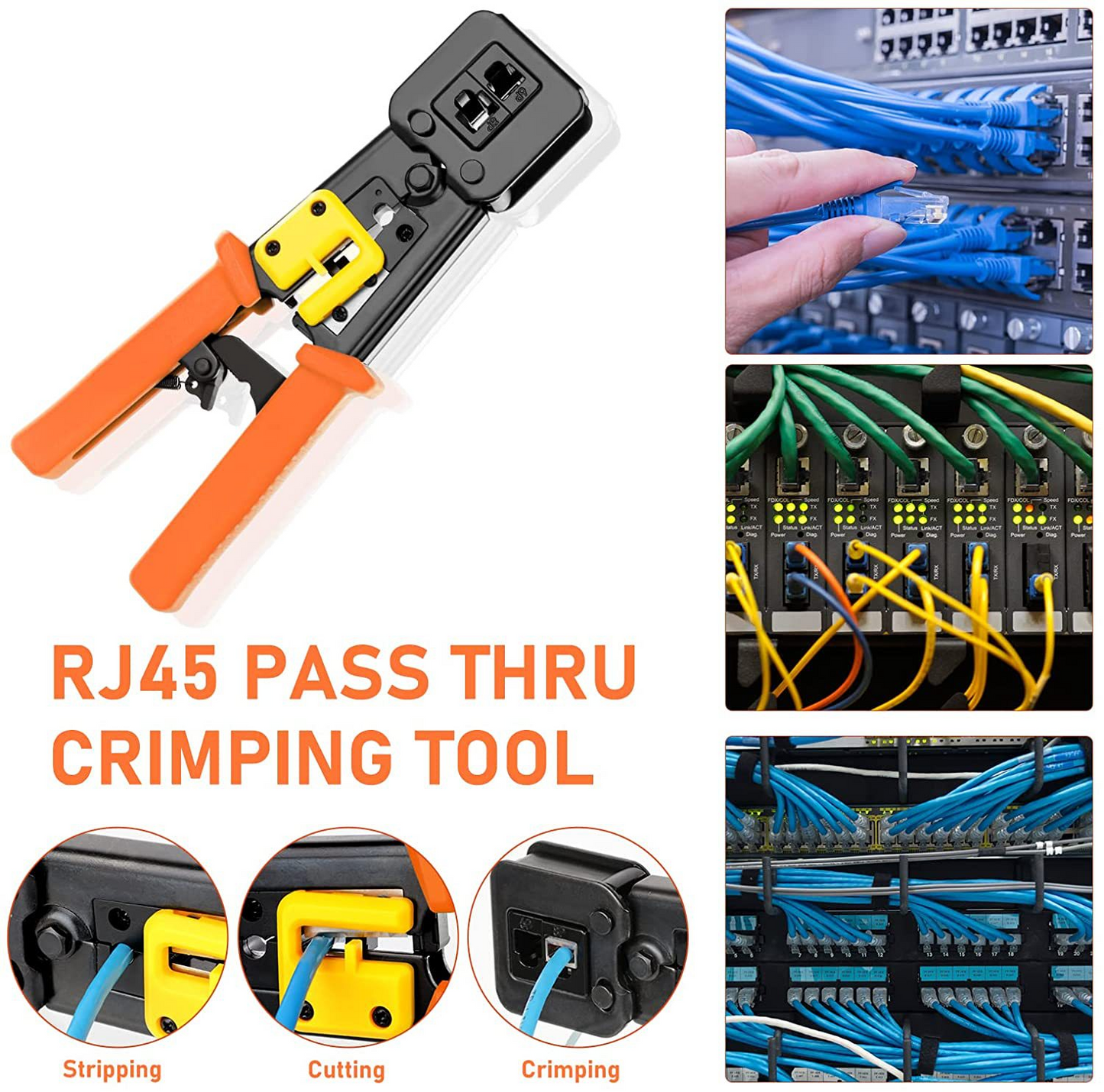 RJ45 Crimp Tool Pass Through Cat5 Cat5e Cat6 Crimping Tool for RJ45/RJ12 Regular