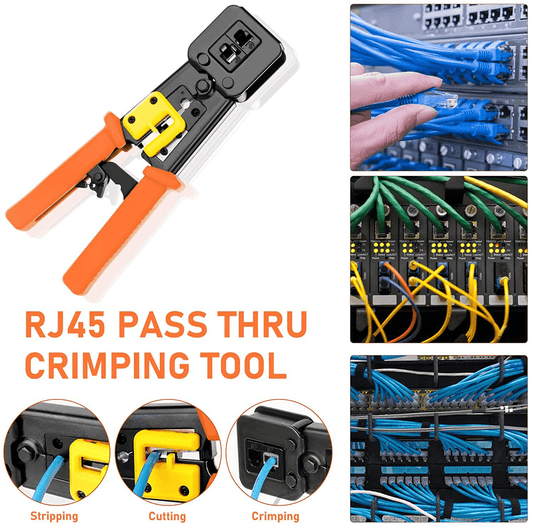 Solid Spare RJ45 Crimp Tool Pass Through Cat5 Cat5e Cat6 Crimping Tool for RJ45/RJ12 Regular