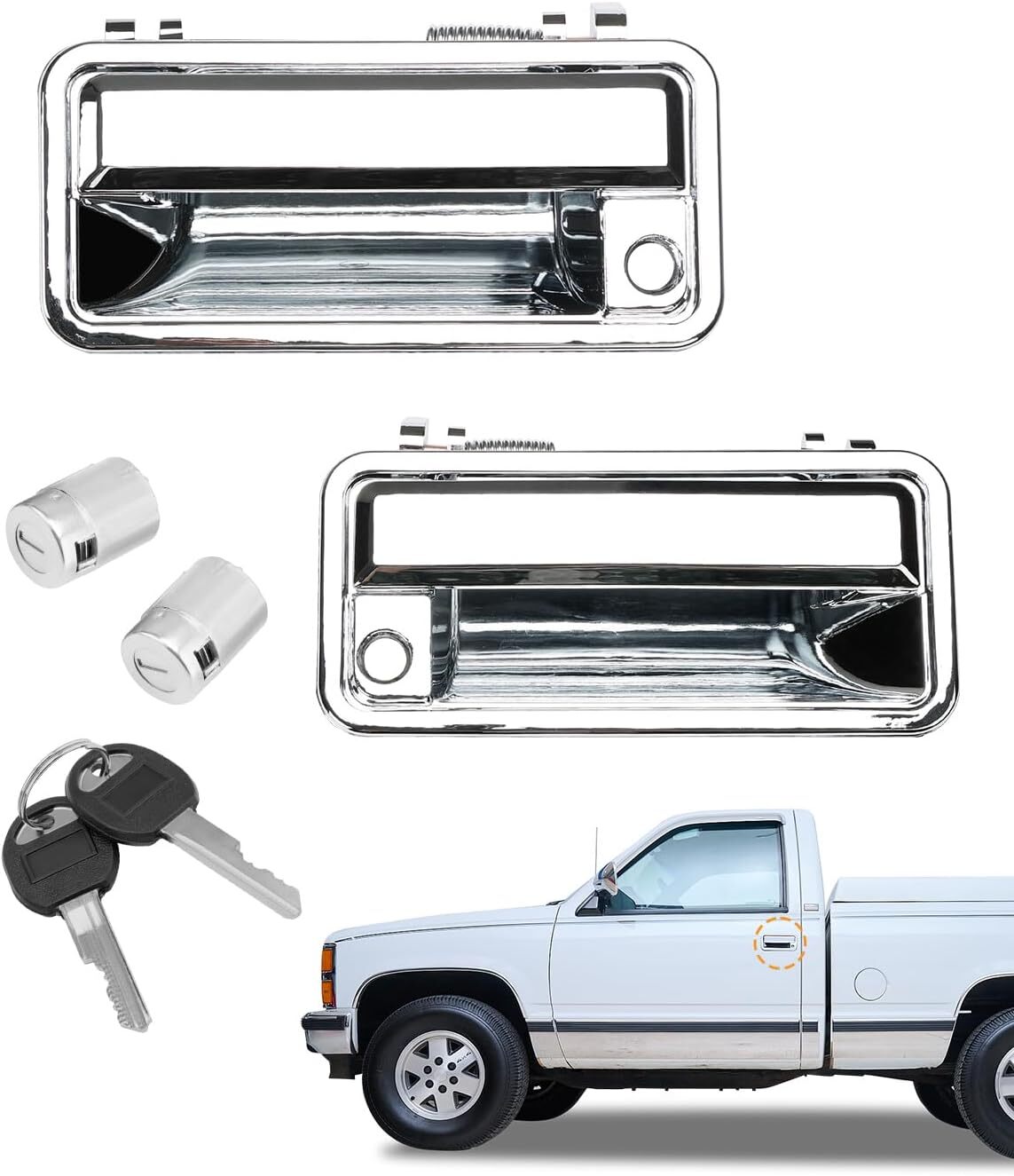 Chrome Exterior Door Handle Front w/Lock Cylinders For 88-01 Chevy GMC C/K 1500