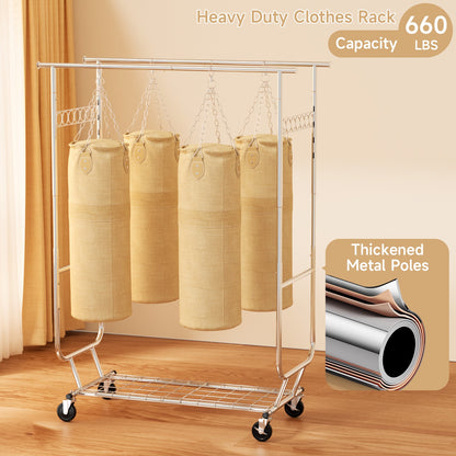 660lbs Clothing Racks with Wheels Heavy Duty Clothes Rack Metal Clothes Storage