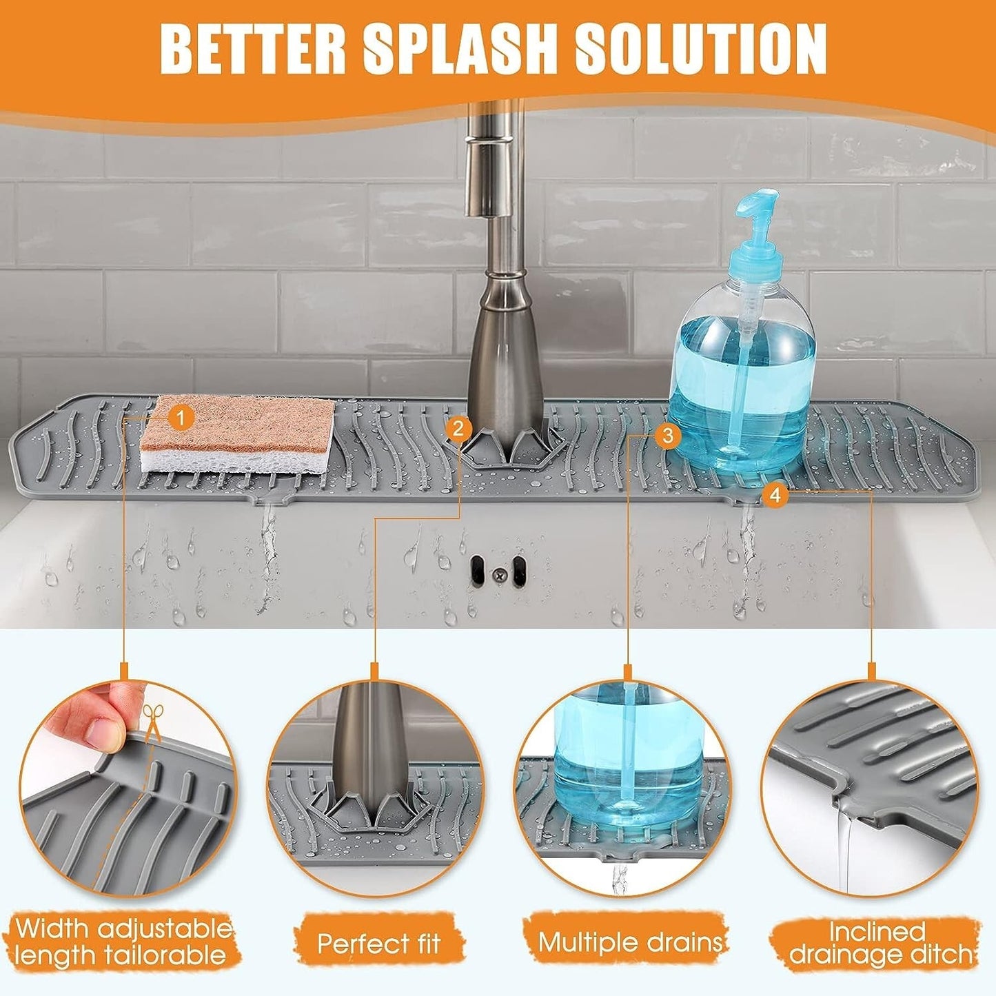 Silicone Kitchen Sink Splash Guard  24 Inch Faucet Mat for kitchen
