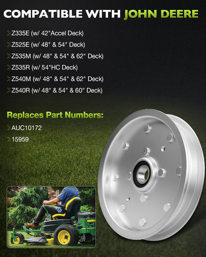 2X AUC10172 Deck Flat Idler Pulley For John Deere Z335E Z525E Z535M Z535R ZTrak
