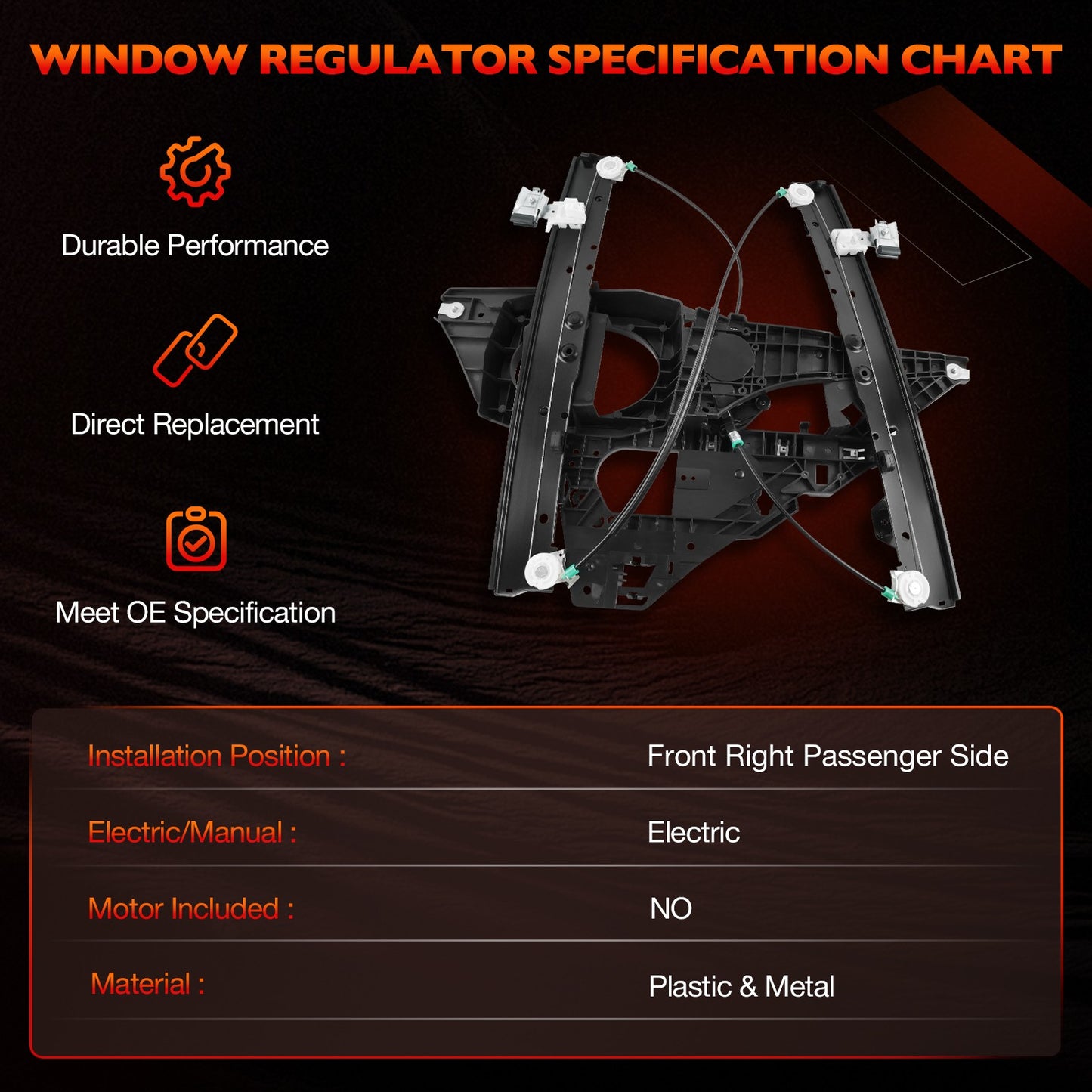 Power Window Regulator Front Passenger Side For 07-16 Lincoln Ford Expedition