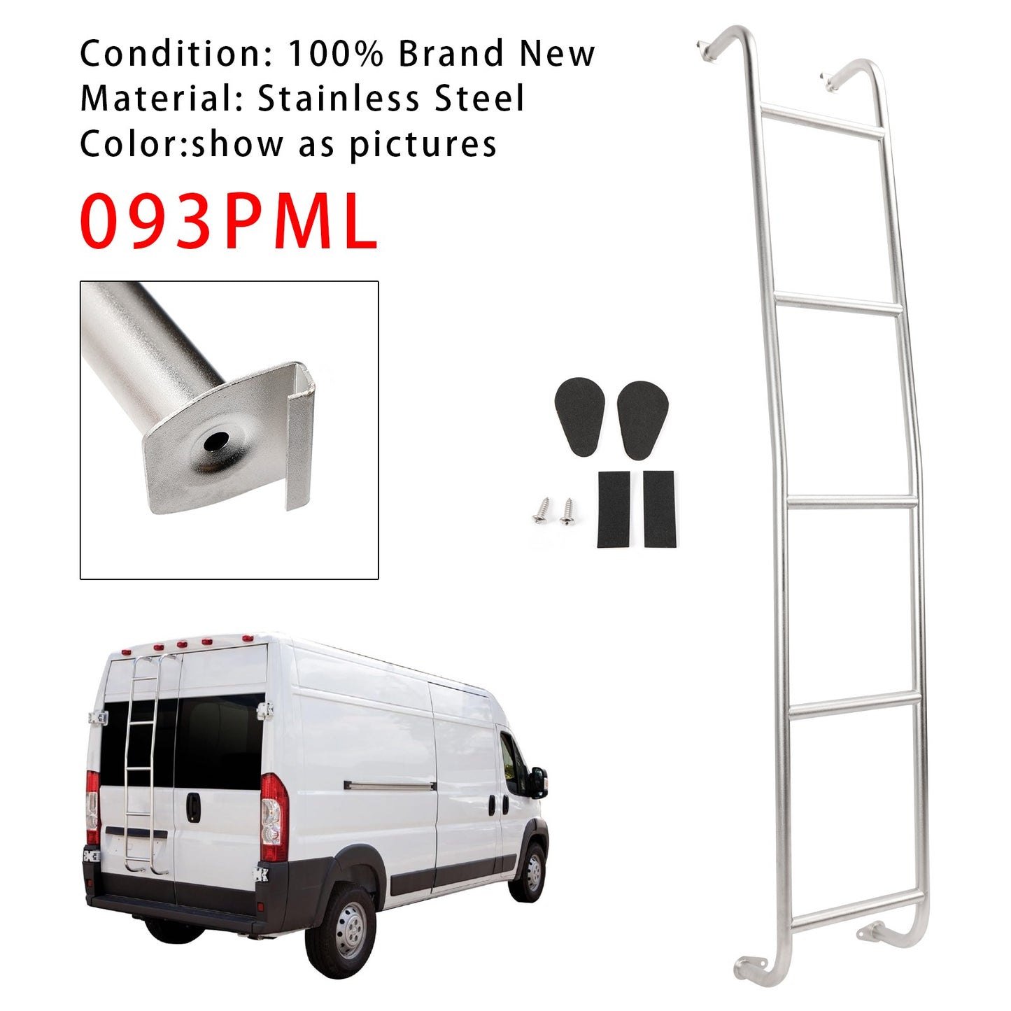 Stainless Steel 5-Step Van Ladder 093PML For Dodge Ram ProMaster High Roof 14-25