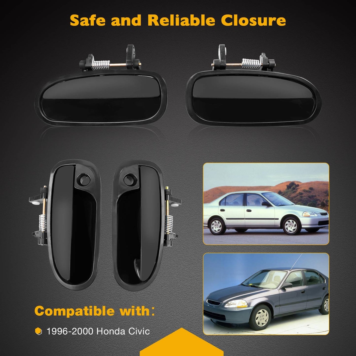 4X Complete Exterior Door Handle Outside Rear Front LH RH For 96-00 Honda Civic