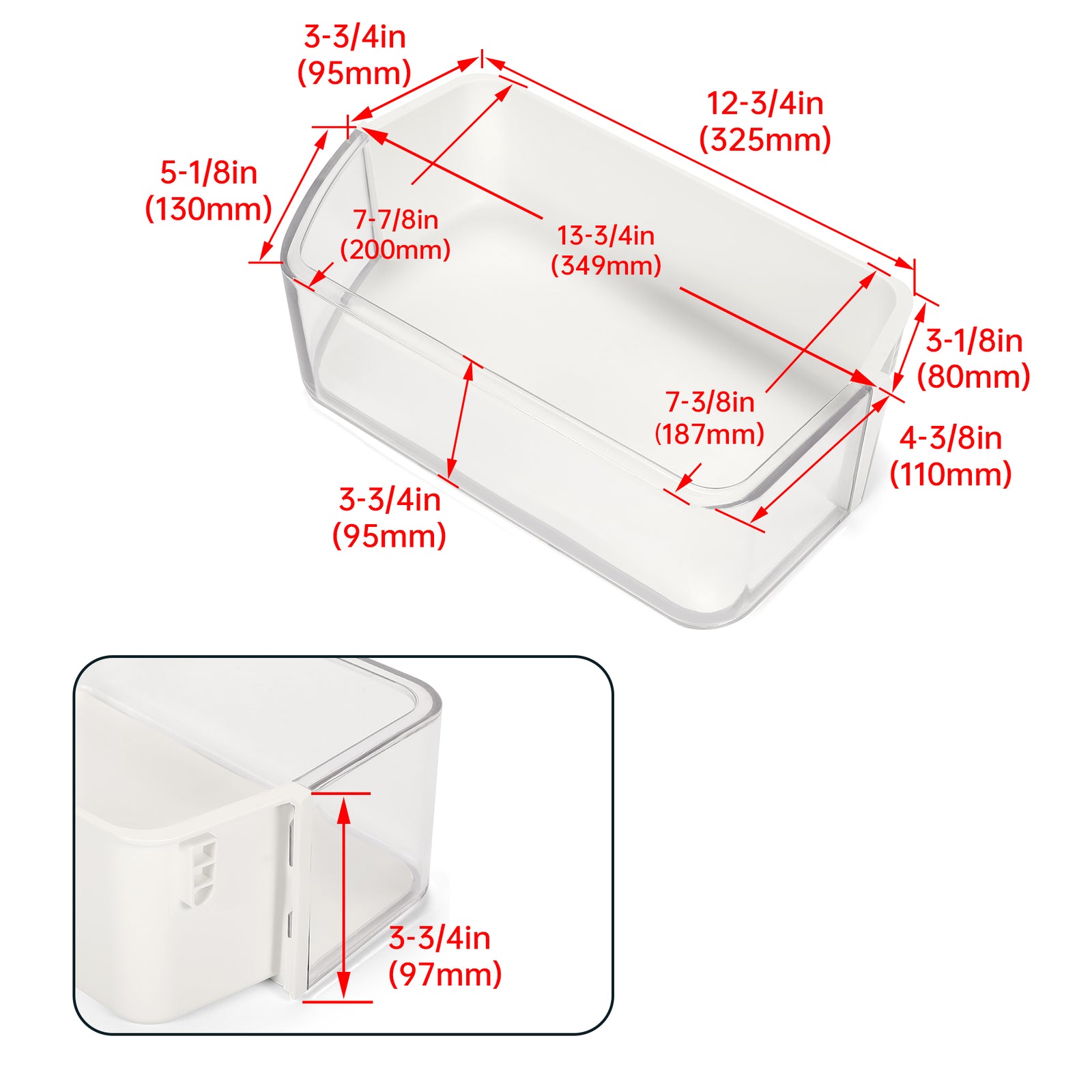 Solid Spare #DA97-12650A Door Shelf Bin ( Right ) For SAMSUNG Refrigerator RF263TEAEBC
