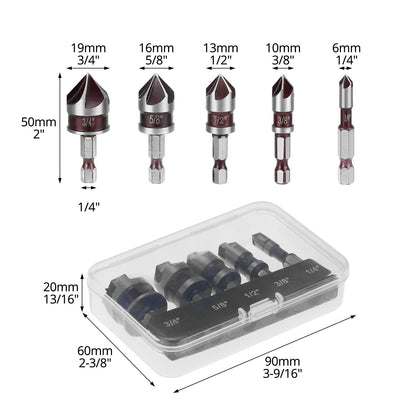 5Pcs 1/4" Shank HSS Countersink Drill Bit 82?? 5-Flute Cobalt M35 Chamfer Cutter