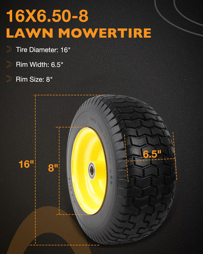 2x 16x6.50-8 Front Flat Free Tire Wheel Set w/ Bearings For Garden Tractor Mower