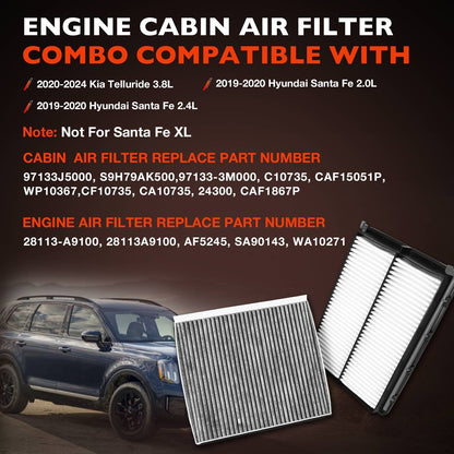 Premium Engine Cabin Air Filter Set For Kia Telluride Hyundai Santa Fe 3.8L 2.0L