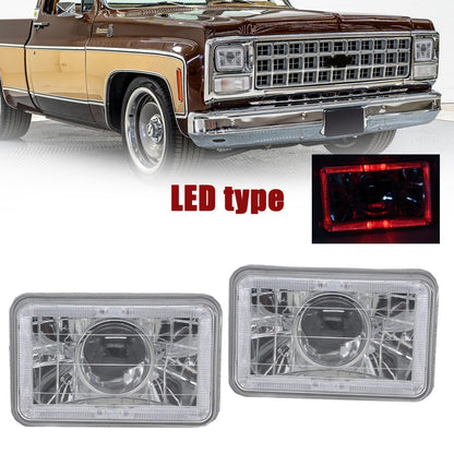 Pair FOR Chevrolet C10 1980 1981 1982 4x6" inch LED Red Clear Lens Headlights