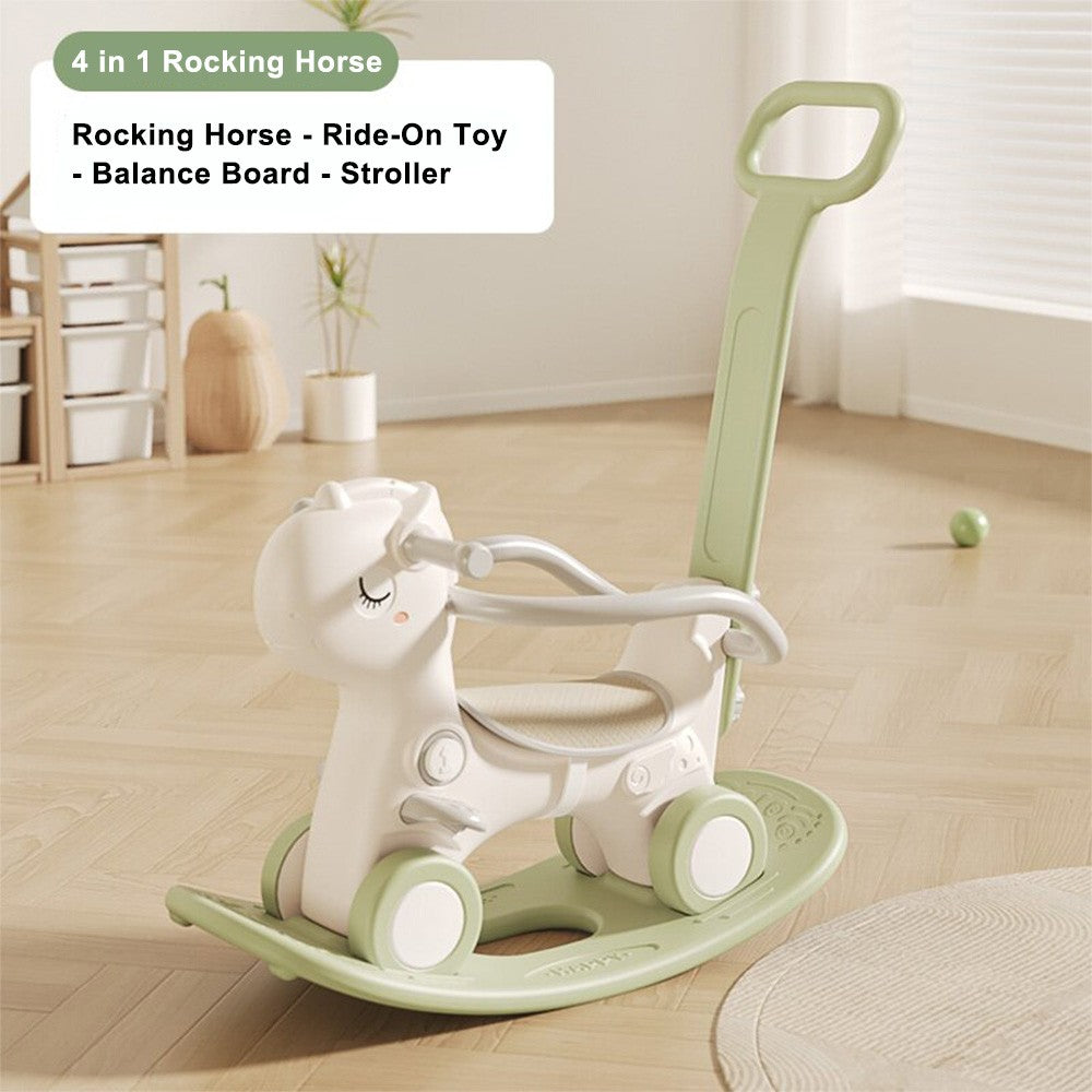 ??4-in-1 Baby Rocking Horse for Toddlers 1-3 Years – Ride-On Toy Green