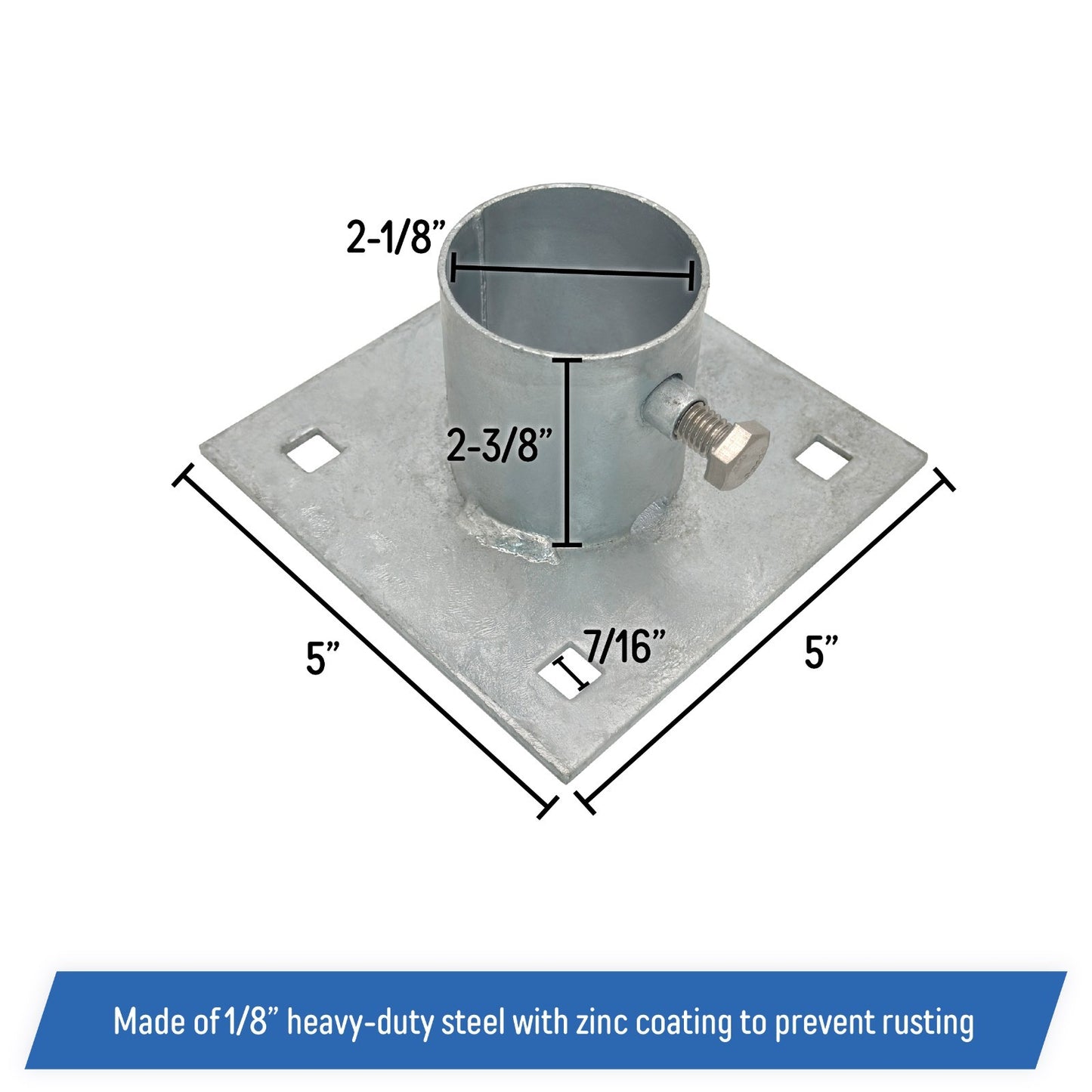 Stationary Dock Base Plate Hardware, 5" x 5" - Heavy-Duty Galvanized Steel (1)