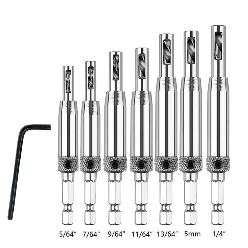 7pcs Self Centering Hinge Hardware Drill Bit Set Pilot Hole Guides Door Window