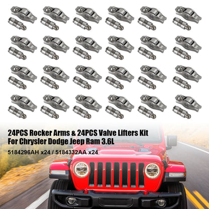 24PCS Rocker Arms & 24PCS Valve Lifters Kit For Chrysler Dodge Jeep Ram 3.6L