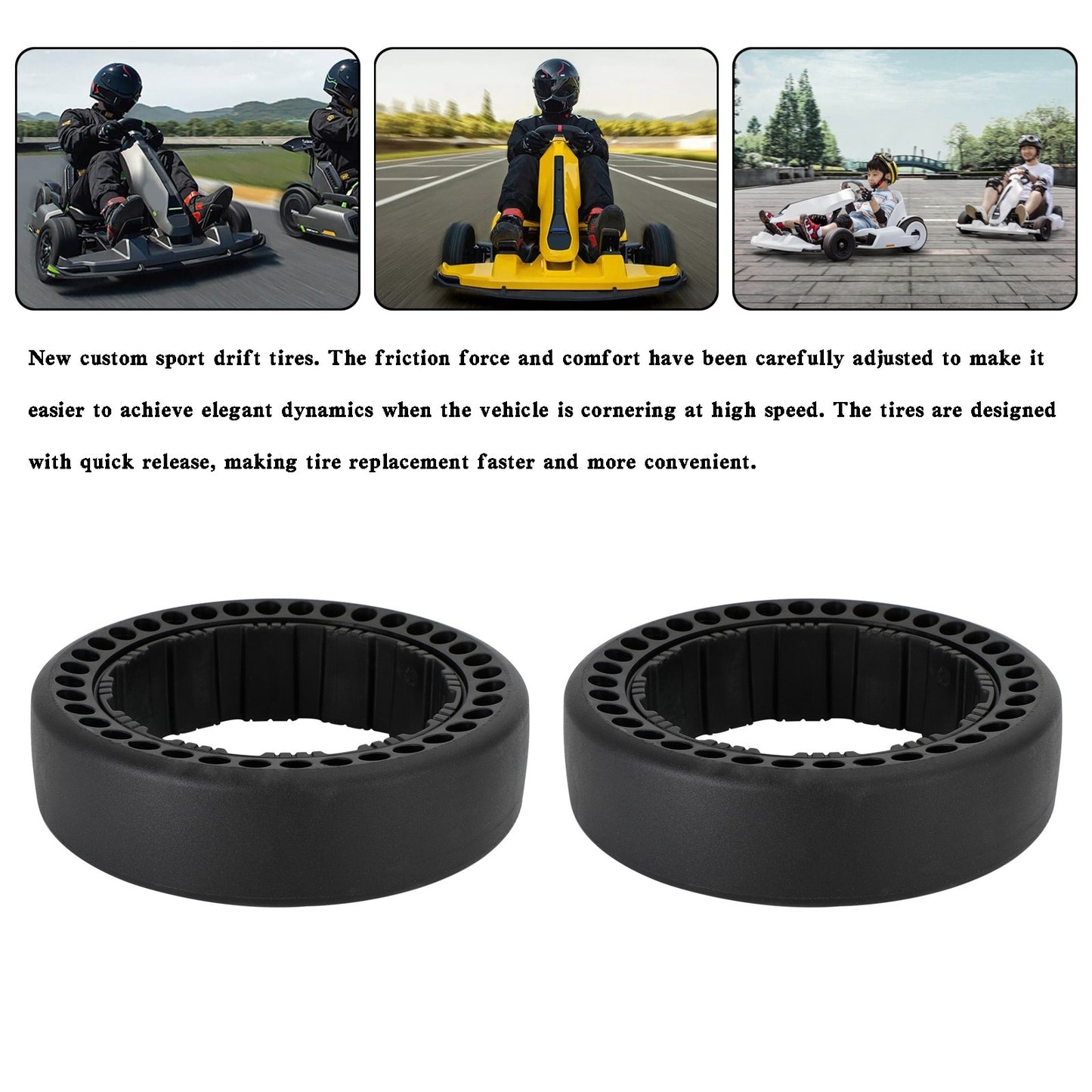 ??2PCS Drifting Rear Tire For Segway Ninebot Gokart Pro S MAX Replacement Black