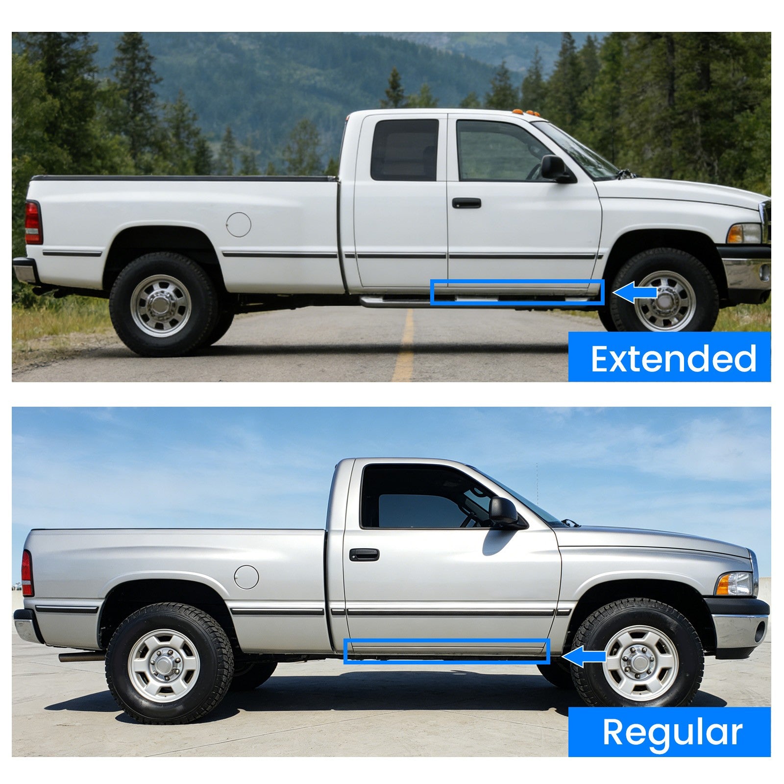 Solid Spare For 1994-2002 Dodge Slip-On Rocker Panel Set Regular Club Cab Ram Truck Pair