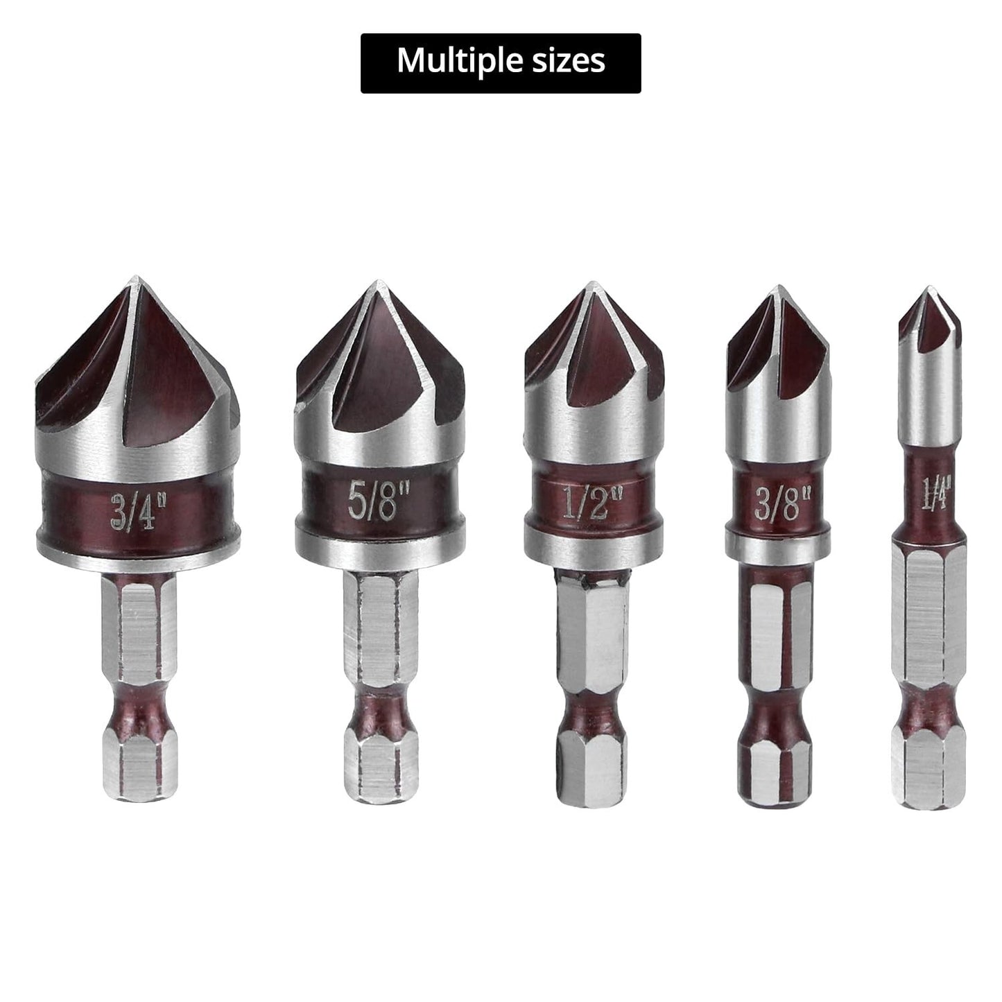 5Pcs 1/4" Shank HSS Countersink Drill Bit 82?? 5-Flute Cobalt M35 Chamfer Cutter