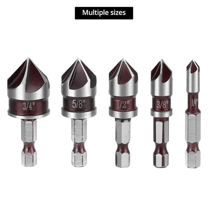 5Pcs 1/4" Shank HSS Countersink Drill Bit 82?? 5-Flute Cobalt M35 Chamfer Cutter