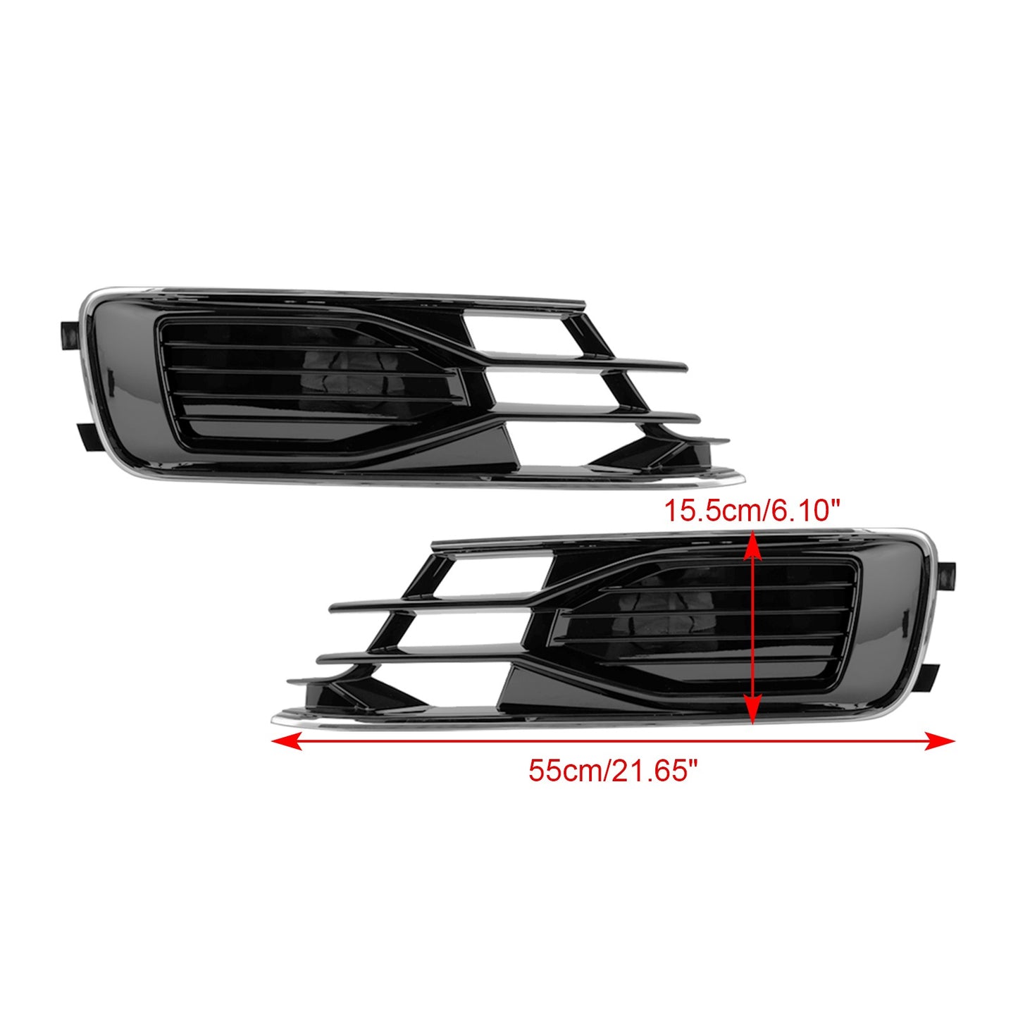 2PCS Front Bumper Foglight Cover Grill Fit Audi A6 C7 2014-2018 Black Chrome