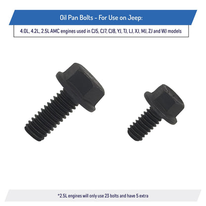 Oil Pan Bolts for Jeep CJ YJ TJ XJ MJ ZJ WJ - 4.0L 4.2L 2.5L - AMC V8 Engines