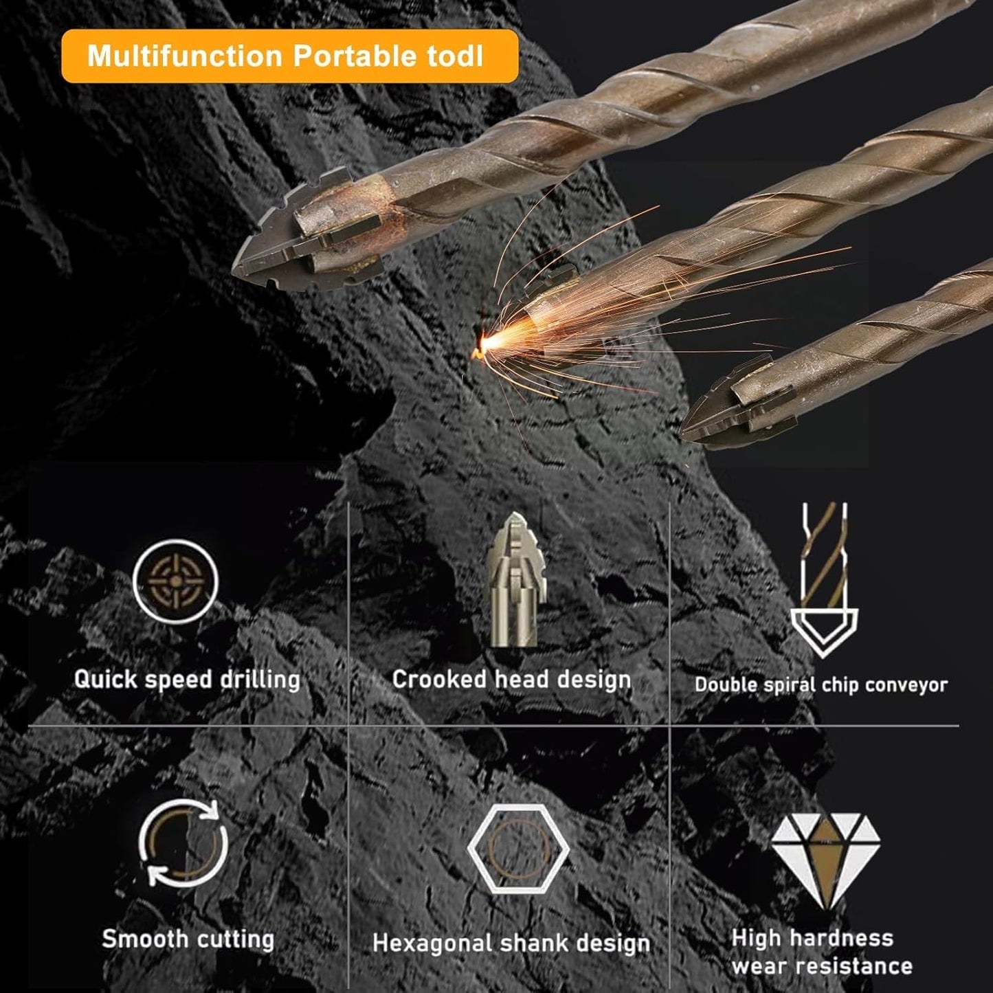 14x Carbide Drill Bit 3-12mm 4-Flute Sawtooth Eccentric Drill Bit for Tile Glass