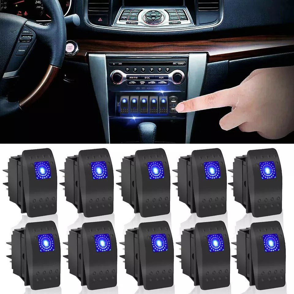 10PCS Waterproof Marine Boat Car Rocker Switch 12-24V SPST ON-OFF 4PIN Blue LED