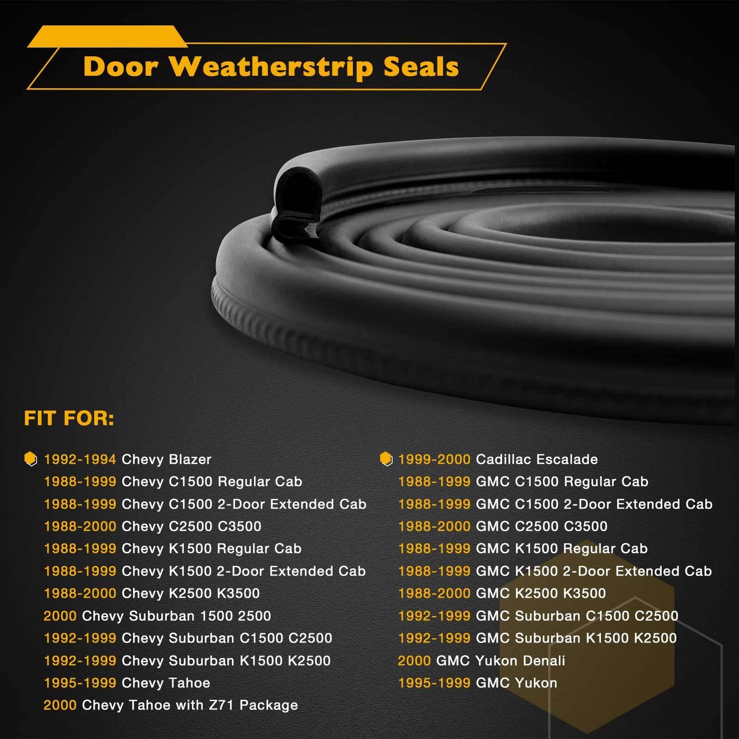2X Rubber Door Weatherstrip Seals Set For Chevy GMC Suburban C/K 1500 2500 3500