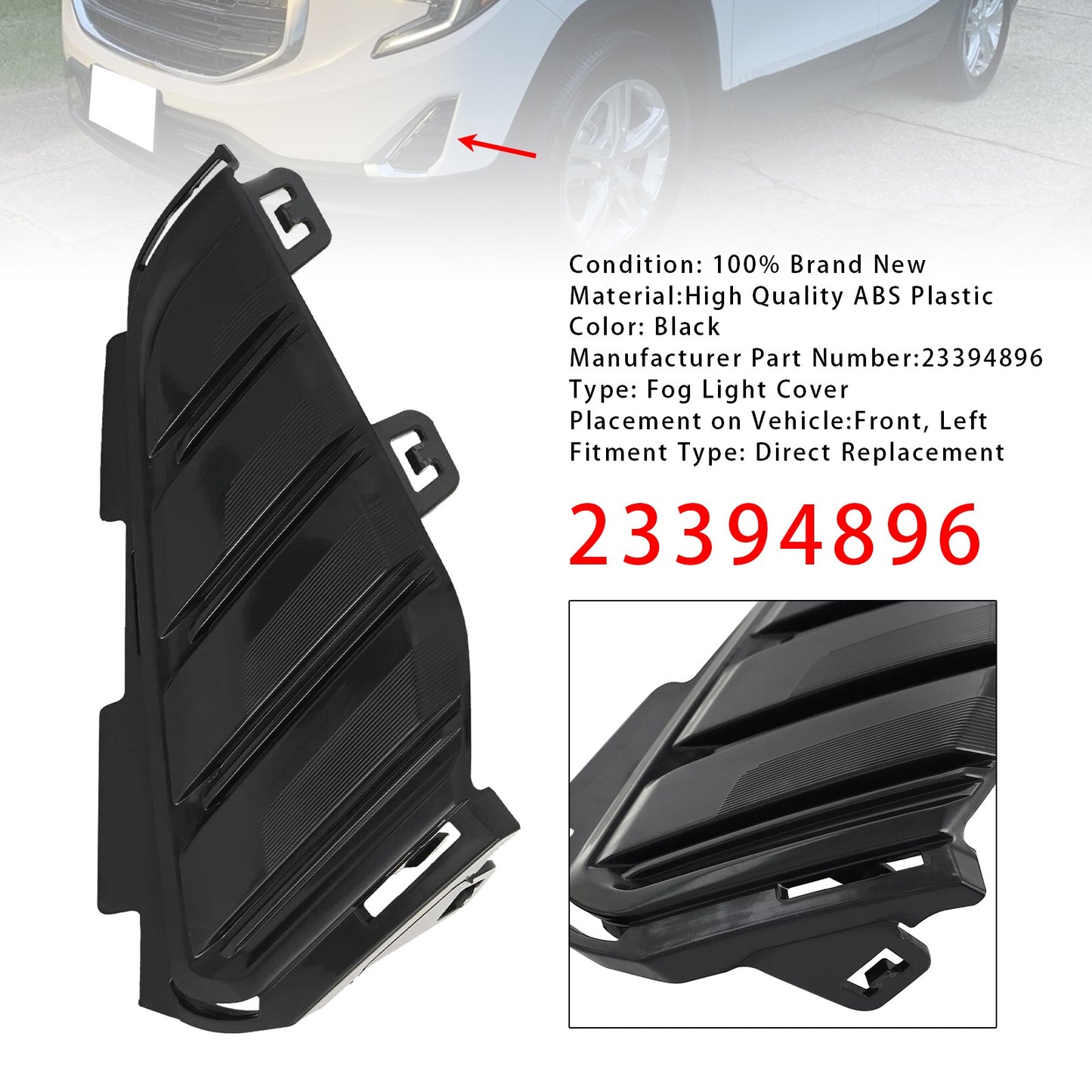 Left Side Bumper Fog Light Cover For GMC Terrain 2018-2021 23394896