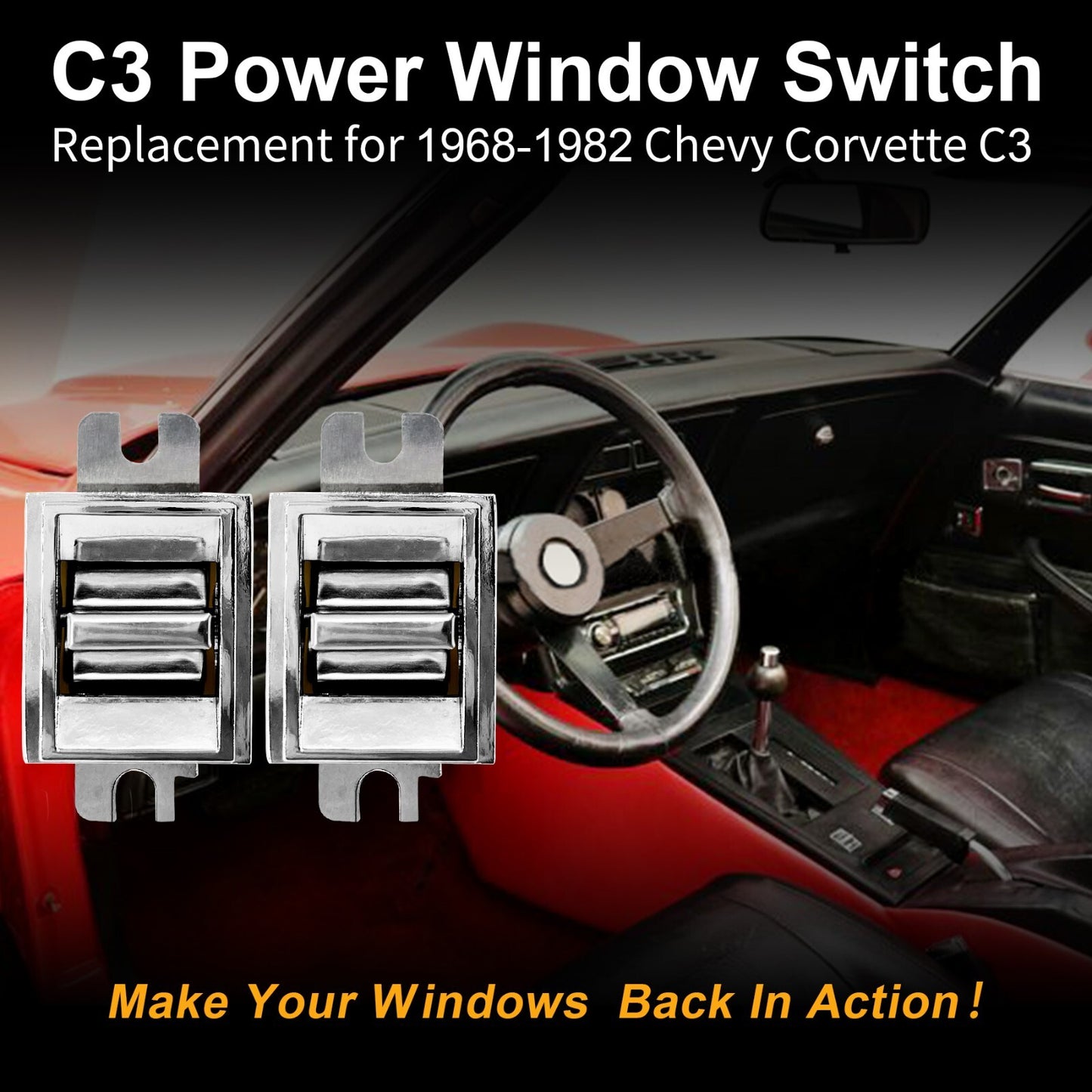 2X Power Window Switch Left & Right Side for 1968-1982 Chevy Corvette C3 1725109