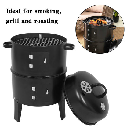 Detachable 3-in-1 Vertical Charcoal Smoker Portable BBQ Smoker Grill