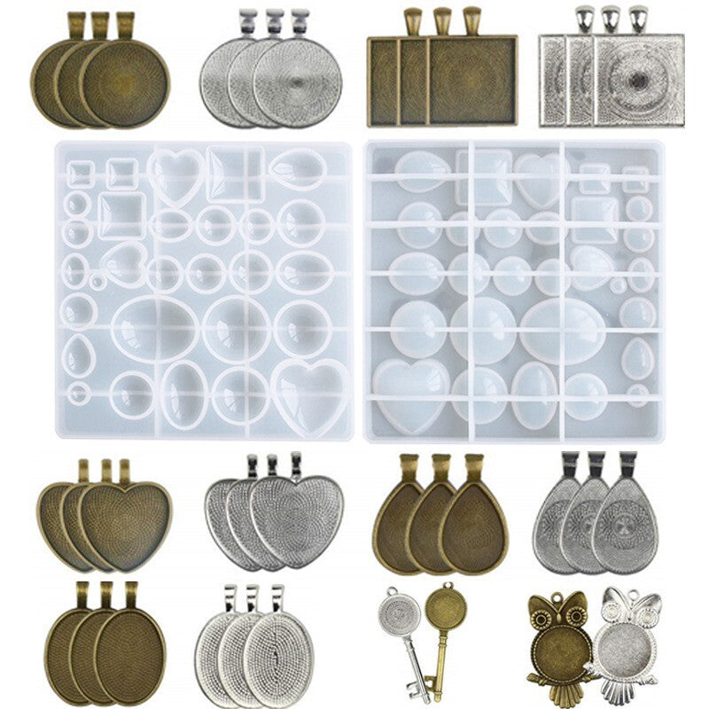 35PCS DIY Silicone Resin Mold Jewelry Casting Epoxy Pendant Tray Mould Craft Kit